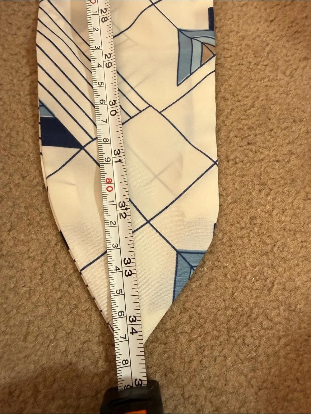 Vintage 1960's Retro Art deco blue white geometric Nautical Bow neck scarf crava